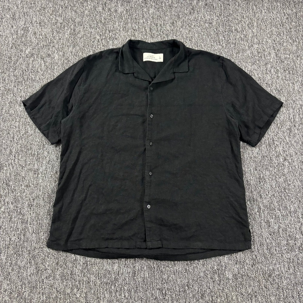 Abercrombie & Fitch Summer Linen Blend Minimalist Camp Collar Shirt Black Large